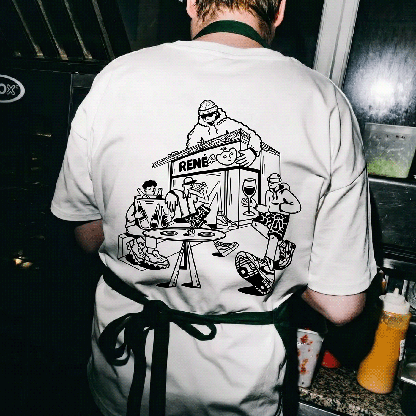 RENÉ / MERCH — Illustrated merch for the venue crew.